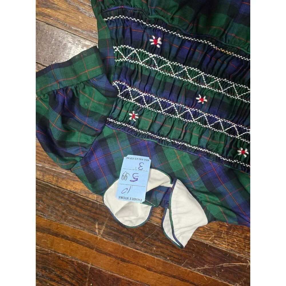 Vintage Girls Blue Green Plaid Dress